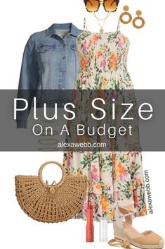 Plus Size on a Budget – Midi Dress Outfit with a Denim Jacket, Espadrille Wedges and Straw Tote Bag - Alexa Webb Plus Size Spring And Summer Outfits, Cute Plus Size Spring Outfits, Plus Size Summer Outfits 2023 Women Over 50, 2024 Plus Size Outfits, Plus Size Summer Fashion For Women, Plus Size Summer Outfits Work, 2024 Plus Size Spring Outfits, Casual Spring Outfits 2024 Plus Size, Plus Size Spring Fashion 2024