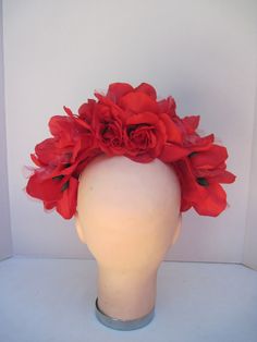 * A versatile headpiece this vibrant red rose fascinator can be worn all year round from now to Halloween to Christmas to Valentine's Day and any events in between! * The roses are nestled together to form the traditional halo affect and the pieces is well balanced, secure and comfortable to wear. * It has been designed on an acrylic headband covered in grosgrain ribbon. * Great for a Bridesmaid's headpiece, this can be made in any color desired. Wear it for Halloween, Ladies Luncheon, Benefit D Red Headpieces With Handmade Flowers, Adjustable, Adjustable Red Headpiece With Handmade Flowers, Red Adjustable Headpiece With Handmade Flowers, Red Headband Costume Accessories For Party, Red Flower Headband With Handmade Flowers, Red Flower Fascinator For Party, Adjustable Red Fascinator With Handmade Flowers, Red Handmade Flowers Headband For Party, Red Headband With Handmade Flowers For Party