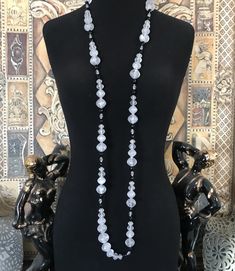 Vintage Black & Clear Chunky Lucite Flapper Length Long Runway Necklace, 54" Costume Jewelry. Gift for Jewelry Lover Classic look for sure.... VERY GOOD VTG. CONDITION Perfect for any little black dress or special occasion. Makes a great statement to add to any outfit for sure Great piece Have a great shopping day! Hope you can come back often as I am constantly listing new beauties! Stop by my shop to take a peek at a lot  more vintage jewelry & collectibles.... www.etsy.com/shop/martinimermaid Party Long Necklace With Black Beads, Adjustable Long Necklace For Formal Occasions, Adjustable Long Necklace For Party, Party Long Single Strand Necklace, Adjustable Long Necklace With Black Beads, Elegant Handmade Black Long Necklace, Elegant Black Hallmarked Necklace, Luxury Long Black Beaded Necklace, Vintage Black Lariat Jewelry