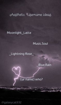 lightning is shown in the sky with names below it