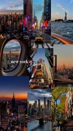 a collage of photos with the new york city skyline