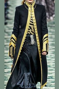 Trendy Fashion New Women Custom Black Paco Rabanne Paris Fashion Long Coat Gold Braid Military, Fashion women's Coats Jackets Paris Fashion Style, Band Jacket, Full Length Coat, Coat Women Fashion, Paris Mode, Military Coat, Long Wool Coat, Family Jewels, Style Coat