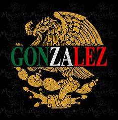 the logo for gonza laezz on a black background with gold and red lettering