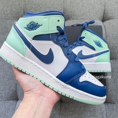 Nike Air Jordan 1 Mid Teal Navy Shoes New Release These Shoes Come With Youth Size: 4 Youth = Women’s 5.5 (Last) 5.5 Youth = Women’s 7 (Last) 6.5 Youth = Women’s 8 (Last) Check Out With Women’s Size Only Brand New With Original Box Beautiful Colorway Ship Same Or Next Day All Sales Final. 100% Authentic #Nike #Depop #Jordan1 #Sneaker #Streetwear Preppy Shoes, Pretty Shoes Sneakers, All Nike Shoes, Nike Air Jordan 1 Mid, Nike Shoes Jordans, Youth Shoes, Cute Nike Shoes, Fresh Shoes, Cute Sneakers