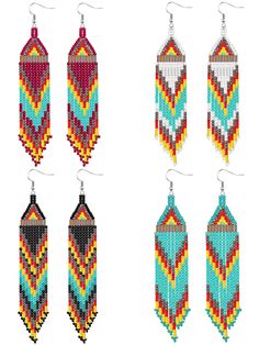 the beaded earrings are designed to look like an ornament, and have different colors