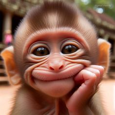 a close up of a monkey with its hands on his face and eyes wide open