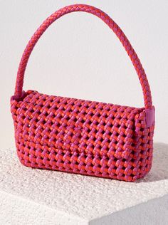 Shiraleah Monroe Shoulder Bag, Pink Multicolor Rectangular Baguette Bag For Everyday Use, Everyday Multicolor Rectangular Baguette Bag, Spring Rectangular Straw Bag With Intrecciato Weave, Pink Shoulder Bag With Detachable Strap For Summer, Summer Bags With Intrecciato Weave And Top Handle, Summer Top Handle Bags With Intrecciato Weave, Trendy Woven Pouch Shoulder Bag, Trendy Woven Top Handle Shoulder Bag, Summer Woven Leather Crochet Pouch Bag