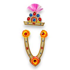 Jewelry set for janmashtami ganesh chaturthi celebration Festive Multicolor Spiritual Temple Necklace, Multicolor Temple Necklace For Navratri, Multicolor Temple Necklace For Festivals, Multicolor Temple Jewelry Sets For Puja, Multicolor Tikka For Puja Festivals, Spiritual Mala For Diwali Celebration, Multicolor Temple Jewelry Tikka For Puja, Multicolor Mala For Diwali Festival, Multicolor Temple Jewelry Mala For Puja