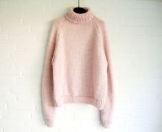 "*knitted Turtleneck Raglan Sweater Soft Warm Powder Pink Wool Acryl* Size:M/L total lenght: 60cm/24\" wide breast: 57cm/22,8\" wide hips: 50cm/20\" sleeve lenght from col: 82cm/32,8\" measured laying flat **if you have any questions regarding size ,just ask** machine wash, 30 degrees. Powder Pink Yarn,  80%acryl, 20% wool, good quality More knitting? http://www.etsy.com/listing/78897578/knitted-pillow-cover  This knitted sweater is originaly made with two hands and the patterns are also drawn b Soft Winter, Raglan Sweater, Raglan Pullover, Pink Yarn, Fuzzy Sweater, Classy And Fabulous, Pink Outfits, Powder Pink, Cool Sweaters