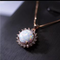 Brand New #N033 Round White Rhinestone Necklace Gift, White Round Rhinestone Necklace Gift, White Round Rhinestone Necklace For Gift, Cute Sea Turtle, Blue Opal Necklace, Gold Color Ring, Wedding Pendant, Starfish Pendant, Opal Pendant Necklace