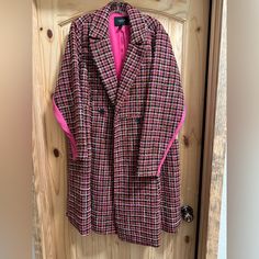 Beautiful Torrid Coat. Pink, Black, Orange. Torrid Size 2 (Us Size 18- 20). Was Never Worn. Just Hangs In My Closet. From Too Top To Bottom Is 44”. Pink Lapel Collar Outerwear For Office, Pink Long Coat For Office, Tailored Pink Fall Blazer, Tailored Pink Blazer For Fall, Winter Pink Blazer For Workwear, Pink Tailored Blazer For Fall, Fall Pink Blazer With Lapel Collar, Pink Lapel Collar Blazer For Fall, Pink Fall Blazer With Lapel Collar