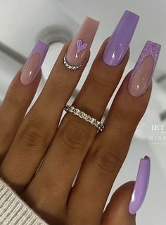 21st Nails Ideas, Ongles Gel Violet, Ballerina Nails Designs, Purple Acrylic Nails, Sassy Nails, Nails Design With Rhinestones, Girly Acrylic Nails, Coffin Nails Long