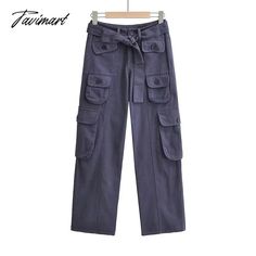 Tavimart Solid Cotton High Wasit Pockets Straight Trousers Women American Vintage Multicolor Loose Navy High-waist Pants With Pockets, High Waist Navy Pants With Pockets, Navy High Waist Pants With Pockets, Navy Wide Leg Cargo Pants With Pockets, Loose Cargo Pants, Mint Green Prom Dress, Orange Pink Color, Vintage Trousers, Y2k Jeans