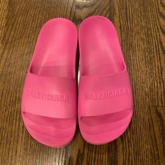 Great Condition. Small Scuff Mark Designer Pink Slides For Spring, Casual Slides With Branded Heel Counter For Spring, Designer Slip-on Slides For Spring, Balenciaga Slides, Pink Balenciaga, Shoes Pink, Balenciaga Shoes, Balenciaga, Slides