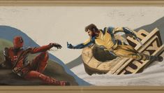 a painting of deadpool and spider - man