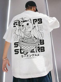 Camisetas para hombre holgadas gráficas con cuello redondo y hombros caídos, mangas cortas, moda japonesa de verano de poliéster Blanco Casual  manga corta Tela tejida Dibujos animados,Letras  Estiramiento medio  Men Clothing, size features are:Bust: ,Length: ,Sleeve Length: Japanese Fashion Summer, Shirt Print Design, Tee Shirt Homme, Mens Style, Men Tops, Mens Sportswear, Printed Sleeves, Men Clothing, Apparel Design