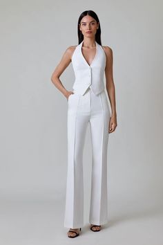 White Tux For Women, Waistcoat Set Woman, All White Semi Formal Outfit Women, Suit Tops For Women, Formal Wear For Women Office Outfits, White Suit Graduation, Women Suit For Wedding, Semi Formal Wear Women, Woman Wedding Suit