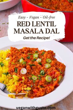 red lentil masala dal on a white plate