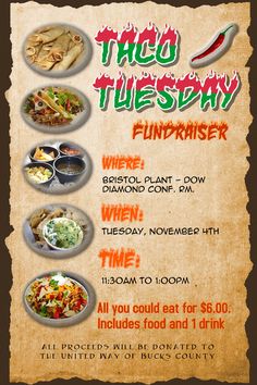 the taco tuesday flyer is shown