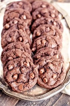 chocolate chip cookies on a glass platter ready to be eaten for breakfast or dessert