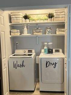 a washer and dryer in a small room