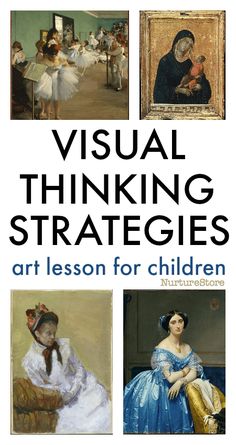 the cover of visual thinking strategy for children with pictures of women in dresses and paintings