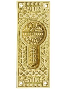 a gold door handle with an ornate design on it's side, and the word love