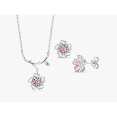 925 Sterling Silver Cherry Blossoms Earrings Necklace Set, Cherry Blossoms Set, Silver Cherry Blossoms Flower Earrings Necklace Set This 925 Sterling Silver Pink Cubic Zirconia Cherry Blossoms Earrings Necklace Set Is Shiny And Gorgeous. Best Jewelry For Women, Girls To Attend Parties, Weddings Or Any Other Activities. .Crafted : 925 Sterling Silver Rhodium Plated For A Life-Time Luster. Stamped 925, High Polished Finish, Nickel Free. Posts Ensure Earrings Are Securely And Comfortably In Place Throughout Your Daily Life. .Specifications & Sizes: Earrings Size : 10x10mm. Weight: 1.72gm .Perfect Gift: Comes In A Nice Gift Box. Ideal Gifts For Valentine's Day, Mother's Day, Annivers Sterling Silver Flower-shaped Jewelry With Matching Earrings, Dainty Blossom Color Jewelry For Anniversary, Dainty Blossom-colored Jewelry For Anniversary, Sterling Silver Jewelry Sets For Mother's Day, Mother's Day Flower Shaped Jewelry With Matching Earrings, Mother's Day Sterling Silver Jewelry Set, Sterling Silver Jewelry Sets For Mother's Day Anniversary, Pink Sterling Silver Flower-shaped Jewelry, Sterling Silver Flower-shaped Jewelry For Mother's Day