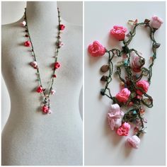 My shop https://www.etsy.com/shop/Pinkbeige 🧡It's completely handmade jewelry. This crochet necklace is stunning, fabulous and cheery. Unique as a gift and fashionable as an accessory for you and for your loved ones. It can be used comfortably at four seasons. The necklace is approximately 25" ( 63 cm) long.  Material: Mixed natural stone and lace rope 🧡 Your order will be send in 1 business days after the reception of payment. 🧡Produced in smoke and pet free environment. 🧡 READY TO SHIP! Sh Bohemian Handmade Beaded Necklaces For Valentine's Day, Pink Handmade Beaded Necklace For Valentine's Day, Handmade Bohemian Beaded Necklaces For Valentine's Day, Handmade Pink Beaded Necklaces For Valentine's Day, Handmade Pink Necklace For Valentine's Day, Pink Bohemian Beaded Necklaces For Gifts, Pink Bohemian Necklace Perfect For Gifts, Whimsical Pink Beaded Necklaces As Gift, Whimsical Pink Beaded Necklaces For Gifts