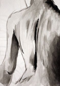 a black and white drawing of a man's back with no shirt on it