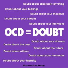 People with OCD doubt everything. Ocd Pictures, Eric Smith, Mental Health Inspiration, Health Inspiration, Health Quotes, Emotional Health, Disease, Psychology