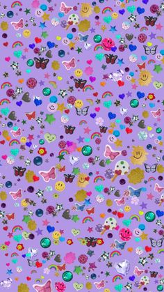 a purple background with lots of different types of buttons and stars on it's surface