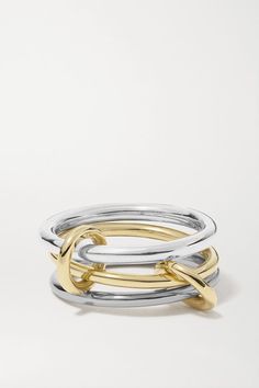 Spinelli Kilcollin's pieces are clean, conceptual, and innovative. Cast in the label's signature 'Galaxy' design, this set of three 'Fauna' rings is handmade from 18-karat yellow, blackened gold and sterling silver and linked together by tiny connectors. The mixed metals will complement virtually any jewelry. -- This piece is handmade and as such may have some small flecks or scratches - NET-A-PORTER is a certified member of the Responsible Jewellery Council Rings Gold And Silver Mixed, Spinelli Kilcollin Rings, Mixed Metals Rings, Silver And Gold Jewelry Mixing, Mixed Metal Engagement Ring, Mixed Metal Engagement Rings, Mothers Rings, Mixed Metal Ring, Georg Jensen Silver