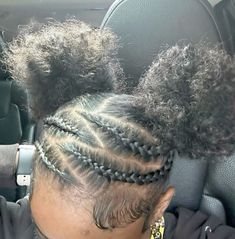 Braids And Natural Hair, Hair Styles Real Hair, Short Curly Hair School Hairstyles, 2 Braids Into A Ponytail Natural Hair, 2 Buns With Braids Natural Hair, Cute Black Girls Hairstyles Short Natural Hair, Zigzag Natural Hairstyles, Cute Natural Hairstyles Cornrows, Natural Hairstyles For Girls Black