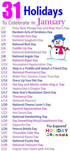 the 31 holiday calendar is shown in pink, blue and white with an image of a snowman on it