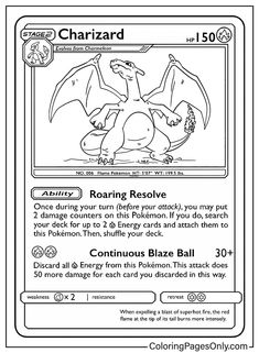 the card for charizard is shown in black and white, with an image of a