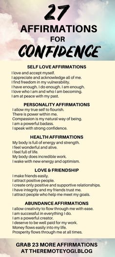 a poster with the words 27 affirmations for contemptions on it