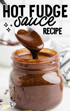 hot fudge sauce recipe in a jar with spoon