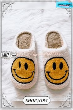 Smiley Plush Slippers Smiley Slippers, Smiley Face Slippers, Retro Smiley Face, Plush Slippers, Cute Slippers, Sneakers Looks, Style Upgrade, Shopify Theme, Happy Face