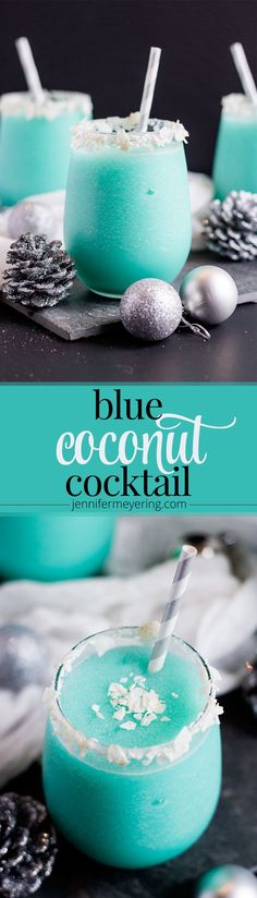 the blue coconut cocktail is ready to be eaten