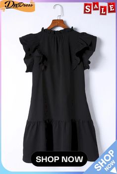 Black Tiered Ruffled Sleeves Mini Dress with Pockets Ruffled Sleeves, Dress With Pockets, Mini Dress With Sleeves, Shop Now, Mini Dress, Black