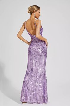 Purple Wedding Guest Dresses, Long Open Back Dress, Purple Sequin Dress, Long Sequin Dress, Purple Mermaid, Mermaid Sequin, Mermaid Skirt, Open Back Dresses, Feather Dress