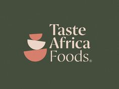 the taste africa foods logo is shown on a dark green background with pink and white shapes