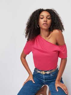 Your go-to tee got a chic upgrade. It's a short sleeve tee in soft, lightweight Organic Cotton with pintucked details and an asymmetrical neckline that's perfect for showing some shoulder. If you're into that. (This one comes in Hibiscus.) | Women's Randa One Shoulder Top in Hibiscus | Ethical Essentials Chic Fitted T-shirt For Day Out, Chic Short Sleeve Crew Neck Top For Day Out, Chic Crew Neck Short Sleeve Top For Day Out, Chic Short Sleeve Tops For Summer, Trendy Pink Short Sleeve Top For Summer, Trendy Relaxed Fit Short Sleeve Top For Day Out, Trendy Relaxed Fit Short Sleeve Top, Chic Fitted Top T-shirt For Day Out, Chic Relaxed Fit T-shirt For Day Out