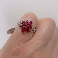 New With Tag Unknown Brand Yellow Gold Filled Ring Size 7 Gorgeous Ring Unfortunately Too Tide For My Hands Lab Ruby Flower Form With Various Shape Raspberry Red Hue Stones White Cz Stones Over Both Sides Wave Line Low Profile, Won’t Snug Your Clothes Please See Pictures For Details!!!! This Ring Might Tarnish, But Can Be Easy Cleaned/ Wiped By Soft Flannel Or Wool Fabric Box Included Reasonable Offers Are Welcome Smoke Free Home Next Day Shipping Formal Red Flower Ring, Red Flower Shaped Ruby Ring For Formal Occasions, Red Flower Ruby Ring For Formal Occasions, Red Flower Ruby Ring For Formal Events, Red Ruby Flower-shaped Ring, Red Ruby Flower Shaped Ring, Red Flower-shaped Promise Ring, Formal Red Flower Ruby Ring, Red Flower-shaped Anniversary Ring