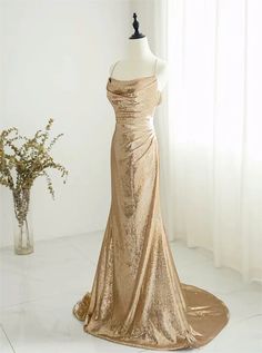 Champagne Formal Dress, Prom Dress Sequin, Champagne Formal Dresses, Multi Way Dress, Prom Dresses Elegant, Fancy Things, Velvet Prom Dress, Spaghetti Strap Prom Dress, Floor Length Prom Dresses