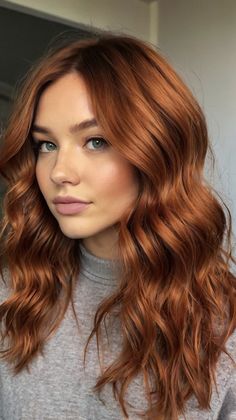 Birdwatcher Balayage Waves ☀️ Copper Hair For Fair Cool Skin, Winter Copper Hair Color, Hair Ideas For Blue Eyes And Fair Skin, Dark Red Blonde Balayage, Strawberry Blonde And Brown Hair, Copper Hair Neutral Skin Tone, Copper Hair With Pink, Copper Hair Medium Length, Short Hair Copper Balayage