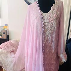 Pakistani Branded Suit..Brand New Feminine Festive Silk Dresses, Festive Feminine Silk Dress, Unstitched Sleeveless Wedding Dress, Fitted Georgette Dresses For Occasion Wear, Elegant Georgette Dresses, Spring Wedding Guest Georgette Dress, Unstitched Sleeveless Party Dress, Feminine Long Sleeve Georgette Dress, Spring Wedding Dress In Georgette