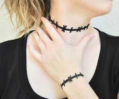 Stitched Neck Choker Necklace Stitched Wrist Bracelet - Etsy Bride Of Frankenstein Costume, Frankenstein Costume, Sally Costume, Spooky Costumes, Sally Nightmare Before Christmas, Wrist Bracelet, Fast Fashion Brands, Jewelry Pliers, Neck Choker