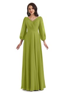 clover Flowy Green Chiffon V-neck Dress, Elegant Green V-neck Mother Of The Bride Dress, Green V-neck Chiffon Evening Dress, Elegant V-neck Chiffon Dress For Mother Of The Bride, Mother Of The Groom Outfits, A-line V-neck Floor-length Chiffon Lace Mother Of The Bride Dress, Mother Of The Groom Dresses, Groom Dresses, Chiffon Long Sleeve